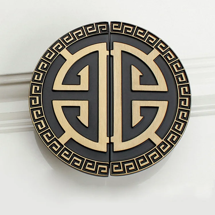 1pc Chinese Antique Auspicious Handles Wardrobe Door Yellow Bronze Handle and Knob Green Bronze Semi-circular Knob and Pull
