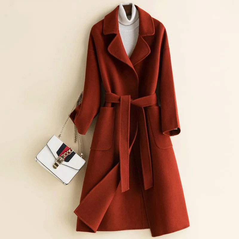 Новое двухстороннее кашемировое пальто кружевное тонкое повседневное длинное