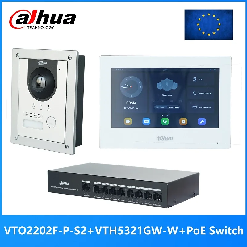 Набор Dahua для многоязычного IP-видеодомофона включает в себя VTO2202F-P-S2 & VTH5321GW-W