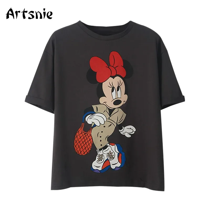 Женские повседневные футболки Artsnie черные с круглым вырезом и коротким рукавом