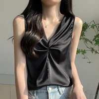 2022 summer clothes for women satin silk tank tops sexy top sleeveless camisole vest pullover black tanks camis womens clothing
