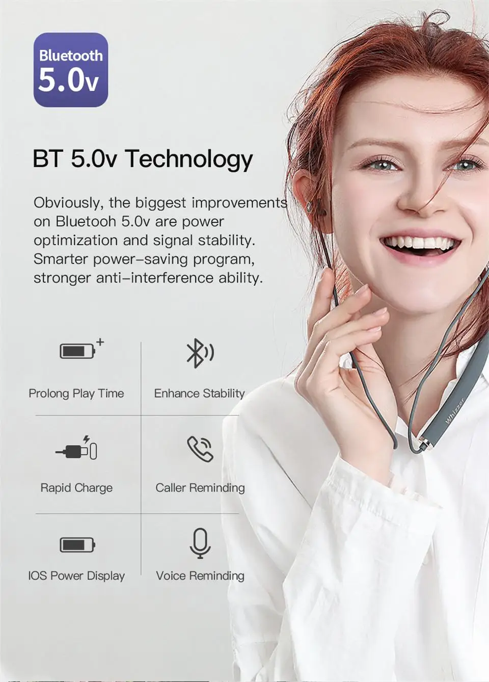 Whizzer AM1E Беспроводные Bluetooth HiFi наушники водонепроницаемая Поддержка Qualcomm aptX и AAC HD Совместимость IOS Android с микрофоном