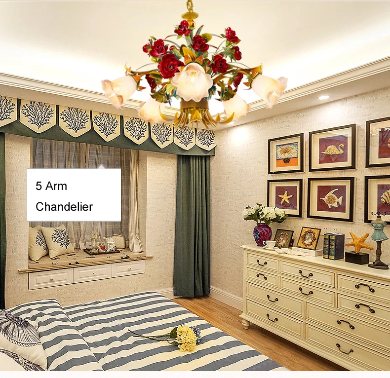 European Flower LED chandelier lighting Glass Shade Rose Lamp living room hanging lights dining Girls bedroom Lights D72 | Лампы и