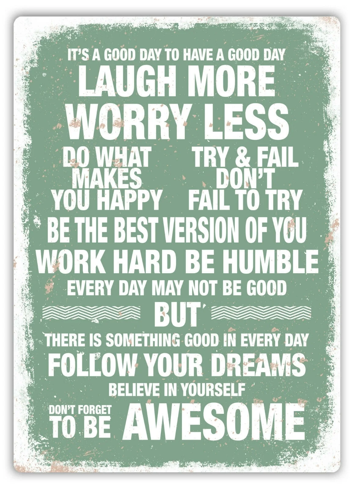 

Laugh More Worry Less (Green) - Metal Wall Sign Plaque Art - Love Live Family(Visit Our Store, More Products!!!)
