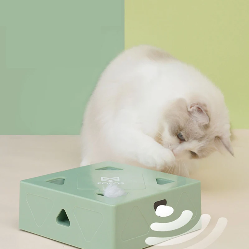

Mewoofun Electric Cat Toy Sqaure Magic Box Smart Teasing Cat Stick Crazy Game Interactive Cats Feather Toys USB Charging