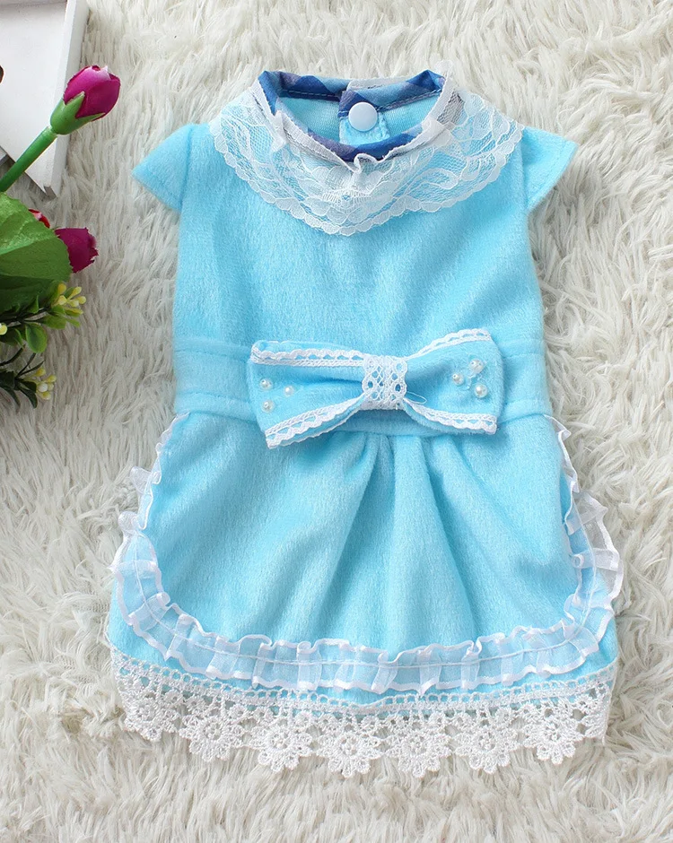 

Dog Clothes Pet Supplies Puff Sleeve Lace Blue Dress