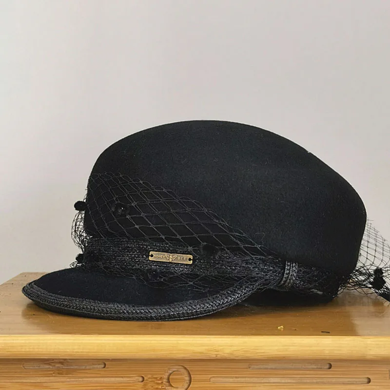 Теплая шерстяная зимняя шапка черная сетчатая шляпа для церкви и вечеринок
