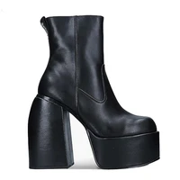 lady ankle boots shoes new fashion autumn winter warm boots thick high heels platform black stretch boots dress party long boots