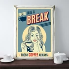 Красивый винтажный постер для кофе, поп-арт, Женский декор для кухни, вывеска для девушки в виде кофе, ретро настенная Картина на холсте для ресторана