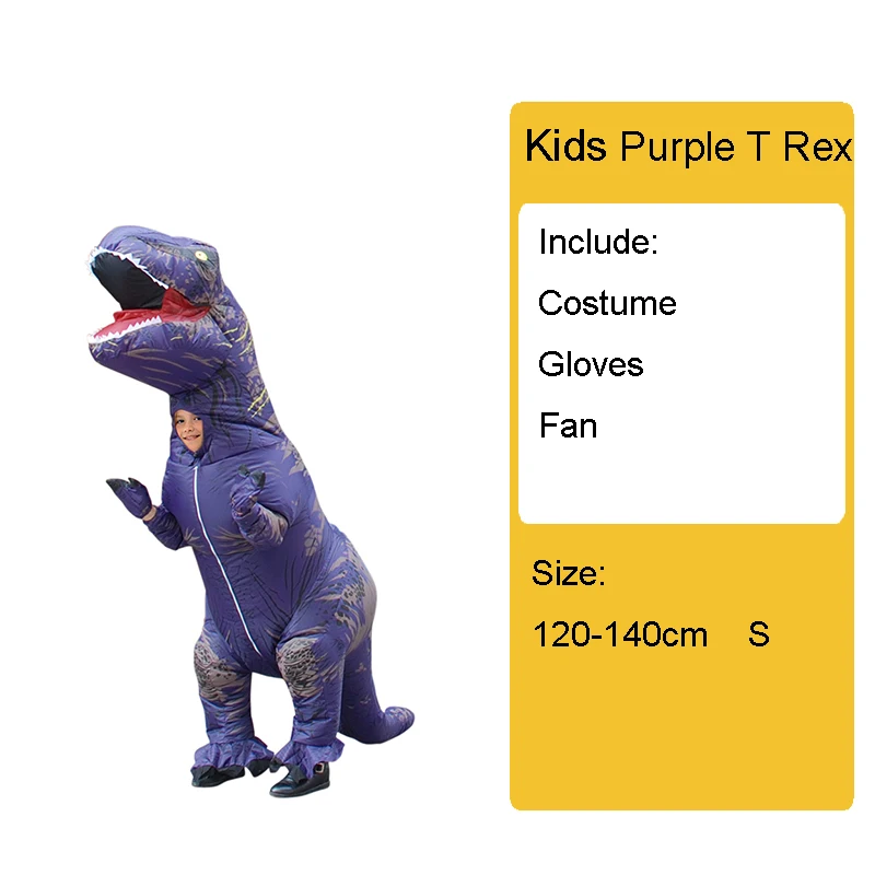 Взрослый детский надувной костюм динозавра T REX wo мужские костюмы динозавр инопланетянин Хэллоуин нарядное платье карнавальный костюм косплей - Цвет: Kids Purple