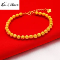 kissflower br166 fine jewelry wholesale fashion woman girl birthday wedding gift heart exquisite 24kt gold beads chain bracelet