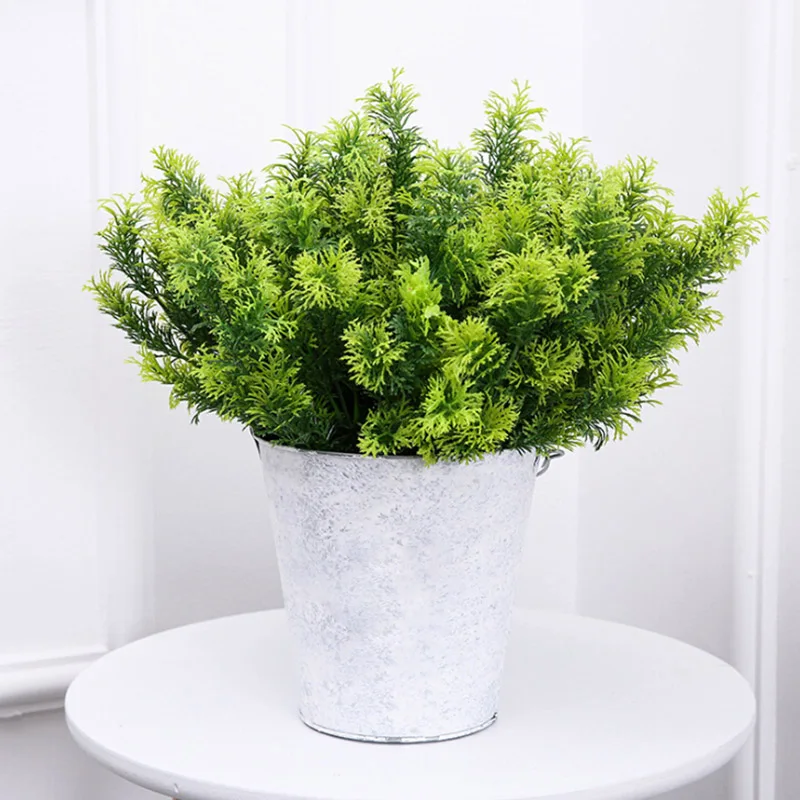 

7 Forks Artificial Plants Green Imitation Plastic Artificial Grass Leaves for Garden Outdoor Decoration Fake Clover Plants