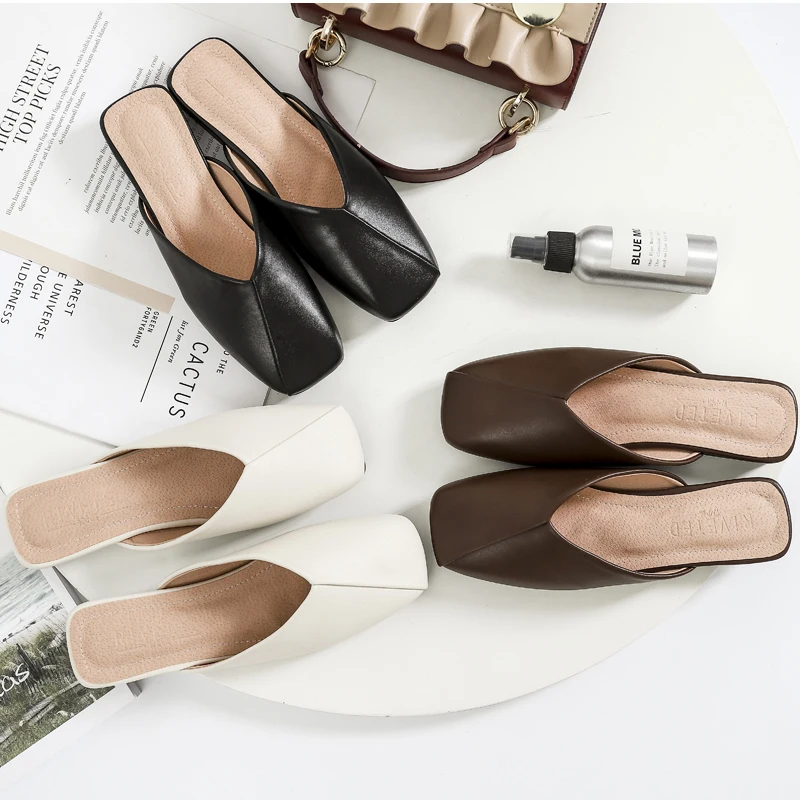 

comemore Summer Shoes for Women 2021 Spring Outdoor Mules Flat Flip Flops Fashion Zapatos De Mujer Low-heeled Women's Slippers