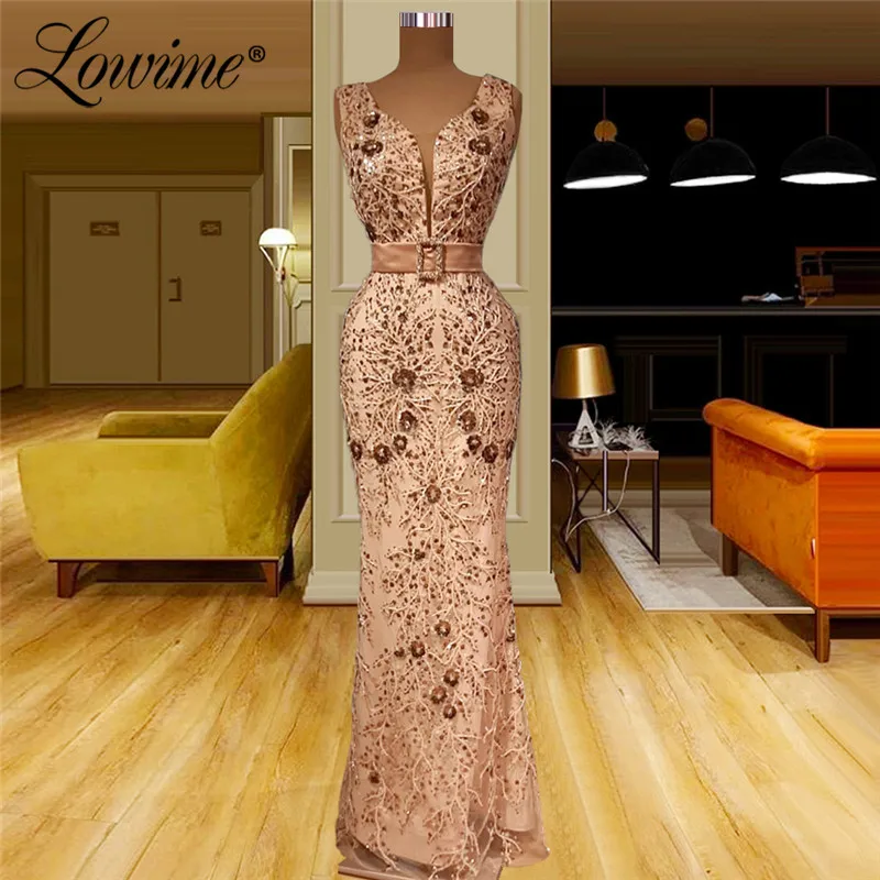 

Lowime Pink Evening Dress Robes De Soirée 2021 V Neck Sequins Beaded Party Gowns Vestidos Arabic Long Mermaid Prom Dresses Plus