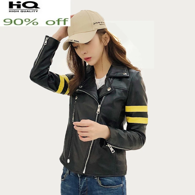 Lambskin 100% Sheepskin Genuine Leather Jacket Women Slim Motorcycle Biker Real Leather Coat Ladie Clothes Chaqueta Mujer