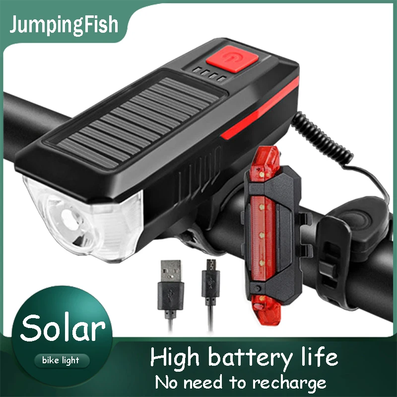 

Bicycle Light Solar Bicycle LED Light USB Charging 500 Lumens 2000MAH 120dB Horn Light T6 Bicycle Front Light Bicycle Tail Light