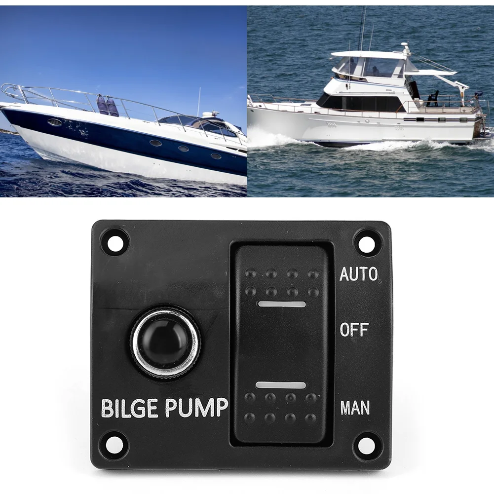 

3-Way Bilge Pump Switch Panel Auto/Off/Manual 12V 24V with LED Indicator Built-In 15A Circuit BreakerBilge Pump Switch Panel