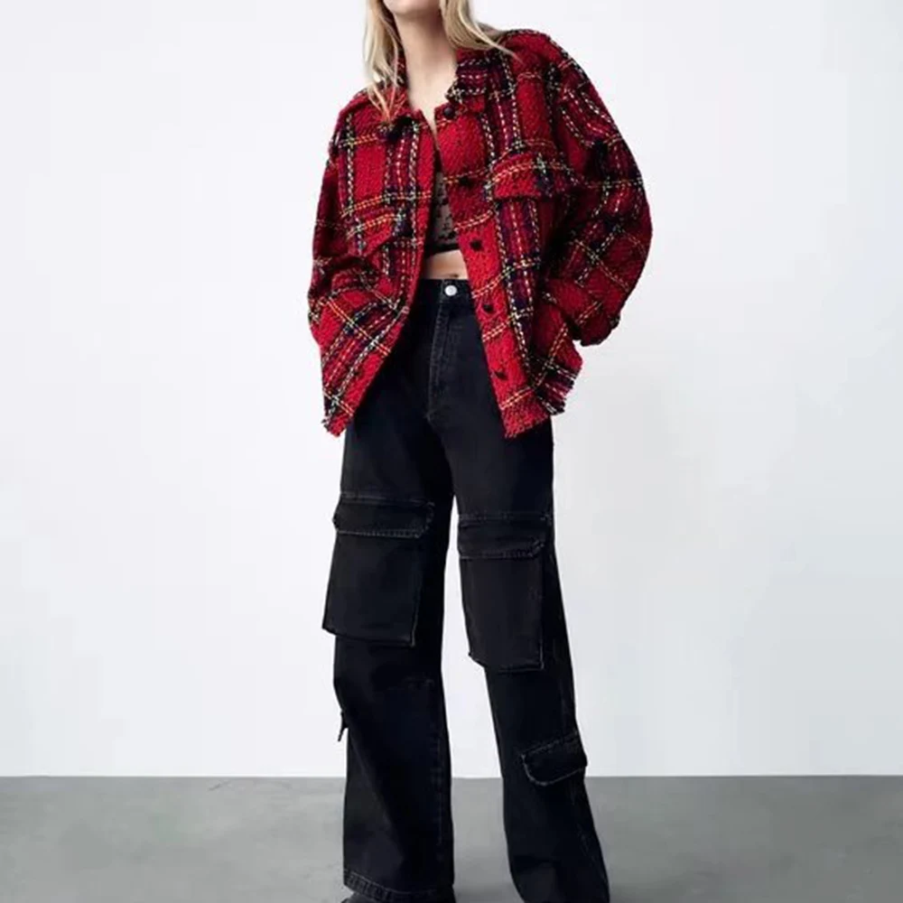 

Женская твидовая куртка с карманами XIKOM, текстурированная куртка большого размера с длинным рукавом, уличная одежда на осень 2021