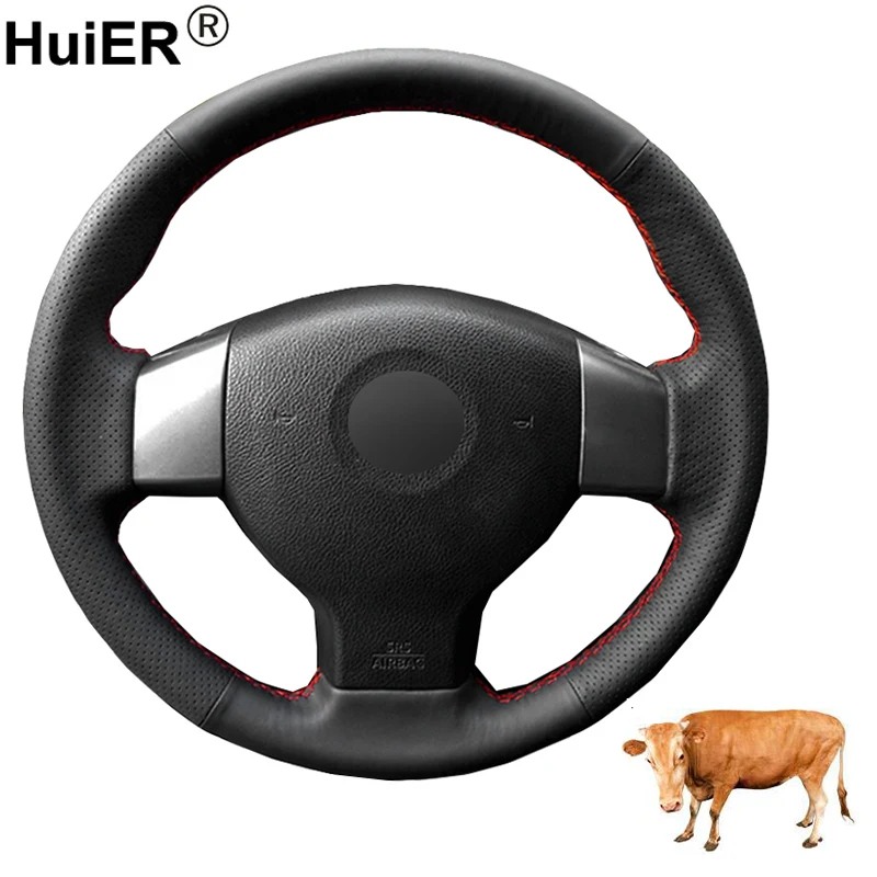 Ручной швейный чехол рулевого колеса автомобиля топ из коровьей кожи для Nissan Tiida