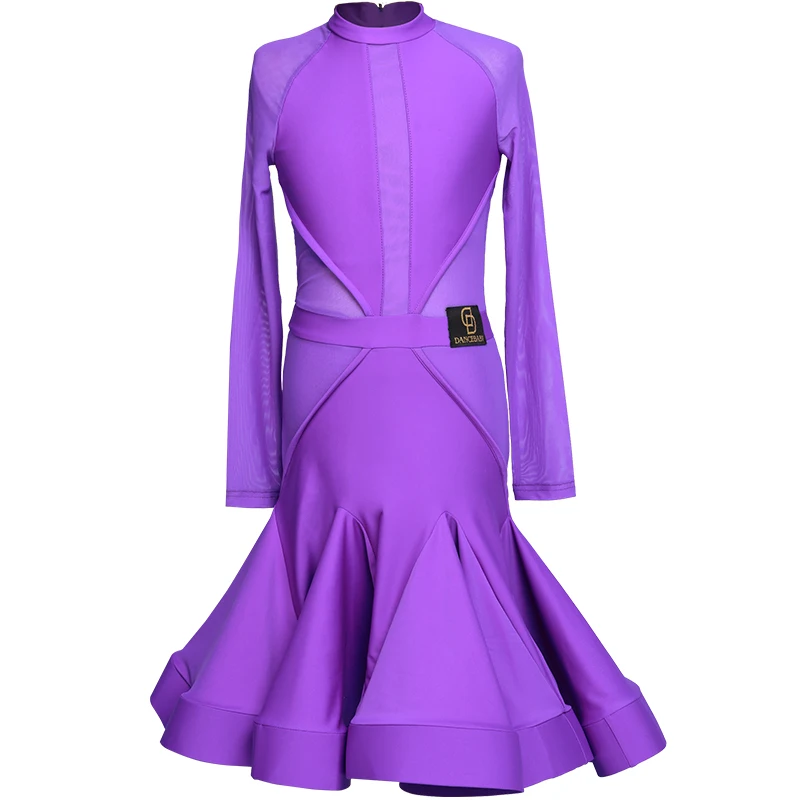 Purple Dress Детское платье для латинских танцев фиолетовое платье танцевальный костюм танцевальное платье для девочек Детские платья для профессиональных соревнований для девочек L3032 - Цвет: Purple Dress