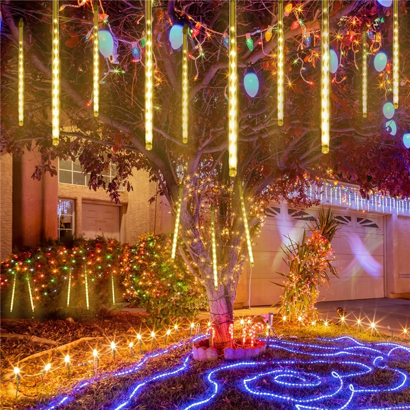 8 Tubes LED String Lights Meteor Shower Solar Energy Street Christmas Tree Decorations for Outdoor New Year Fairy Garden Lamp | Лампы и