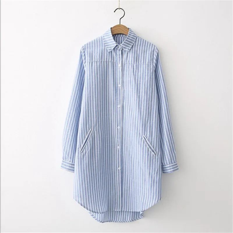 Женская рубашка средней длины свободная блузка в Вертикальную Полоску модель 2020