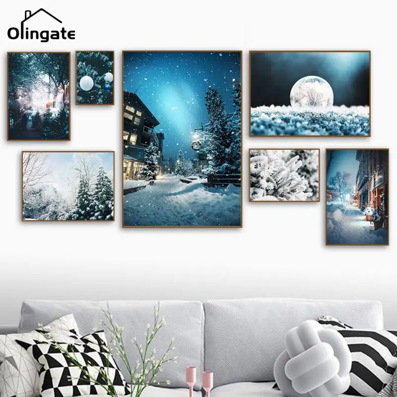 

Снежный пейзаж, Картина на холсте, Рождественская елка, уютный город, настенные картины для гостиной, домашний декор