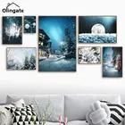 Снежный пейзаж, Картина на холсте, Рождественская елка, уютный город, настенные картины для гостиной, домашний декор