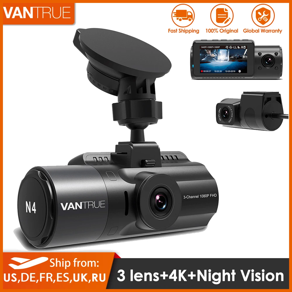 $219.99 Vantrue N4 Dash Cam 4K Car Video Recorder 3 in 1 Car DVR Dashcam Rear View Camera with GPS Infrared Night Vision For Truck Tax