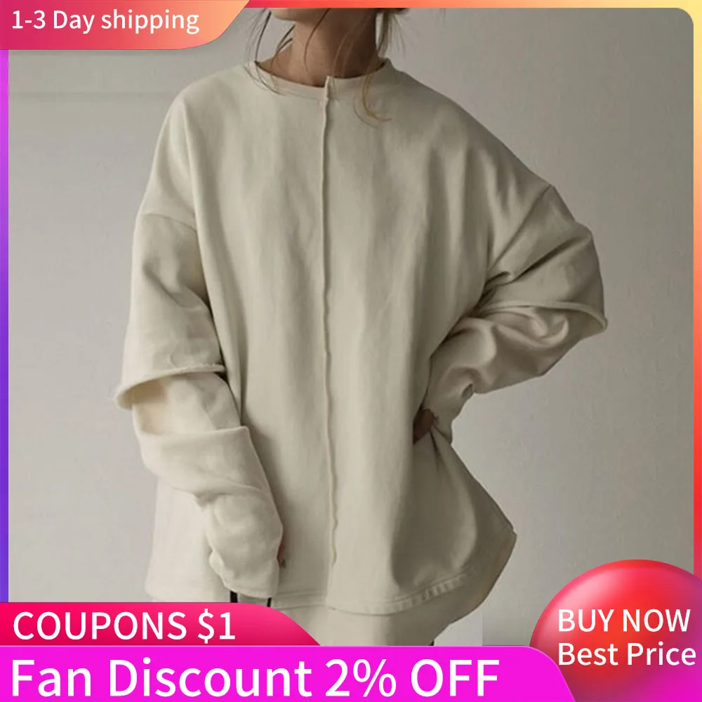 

Hoodie Long Sleeve Mid-Length Micro-Elastic No Collar Pullover Loose Model Single Type Suit Spring Fall 2021 New Style Clothes