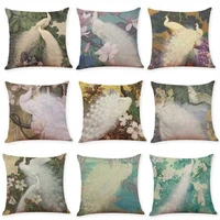 18 white peacock pillow case cotton home decor linen throw cushion cover