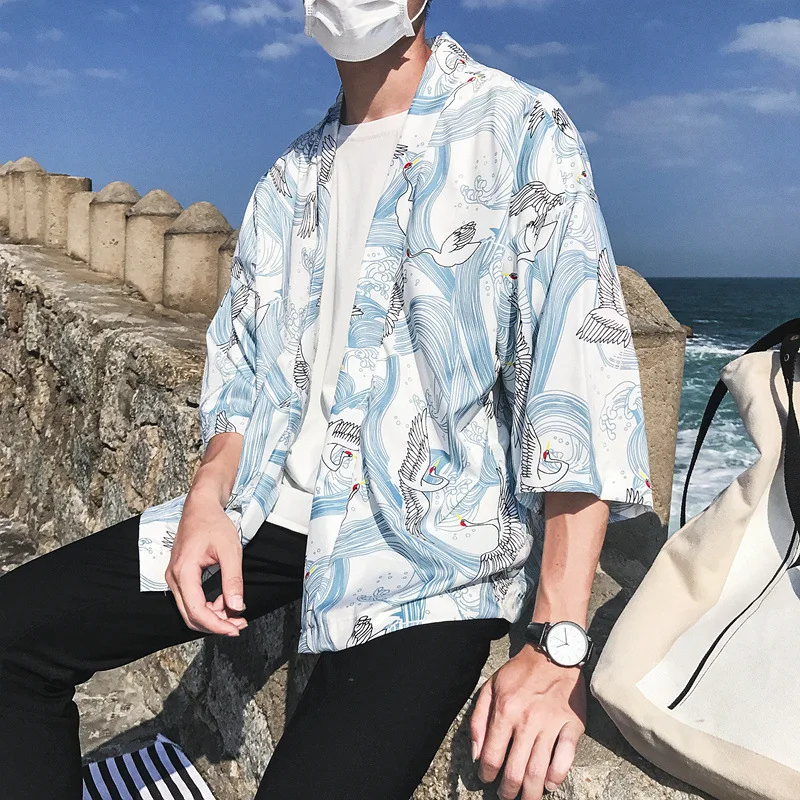 Солнцезащитная Японская уличная одежда кимоно куртка кардиган пальто для мужчин