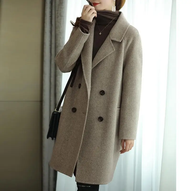 Women 2021 Autumn Winter Fashion Long Woolen Jackets Female Double-breasted Cashmere Coats Ladies Loose Warm Solid Outwear Q585