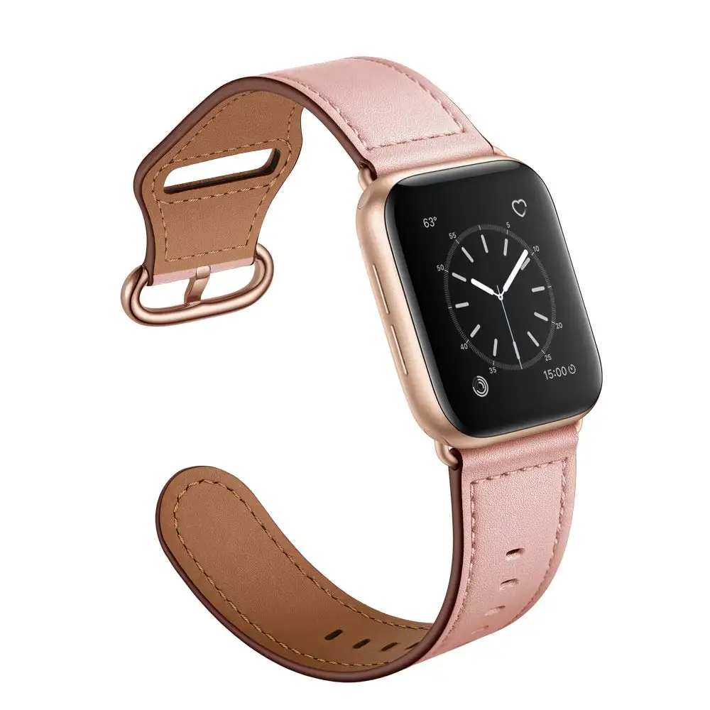 pink Кожаный ремешок для Apple watch 44 мм 40 мм iWatch 42 мм 38 мм браслет для часов из натуральной кожи Apple watch 5 4 3 2 1 - Цвет ремешка: pink