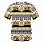 Футболка МужскаяЖенская в стиле хип-хоп с 3D принтом Золотой короны и цветов, роскошная брендовая рубашка в стиле барокко с коротким рукавом, одежда унисекс, лето 2021