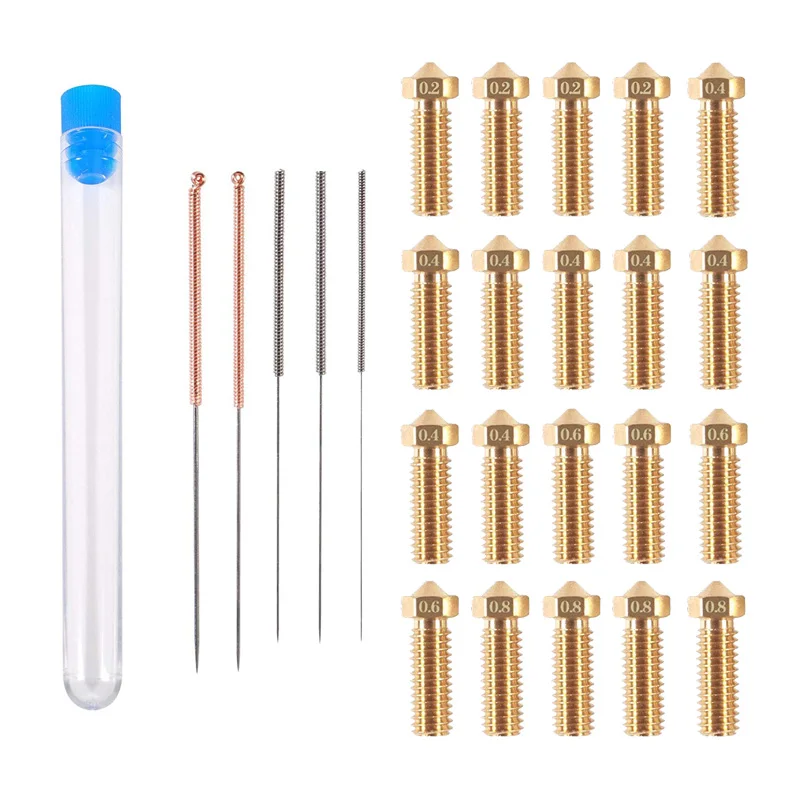

Volcano Nozzle M6 Thread 0.4mm Nozzles 0.2mm 0.6mm 0.8mm Cleaning Needles for 1.75mm Filament 3D Printer Parts J-Head Hotend