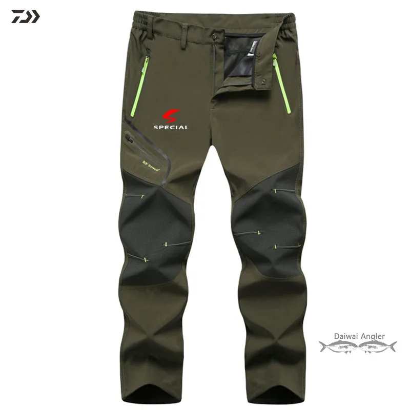 Зеленый Daiwa дышащие рыболовные брюки мужские быстросохнущие полиэфирные карманные Рыболовные костюмы термальные походные беговые анти-пот трикотажные изделия - Цвет: Зеленый