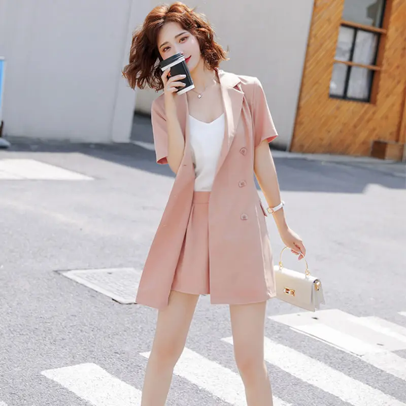 

Shorts suit two-piece suit women summer 2021 new professional small foreign style casual chiffon three-piece suit