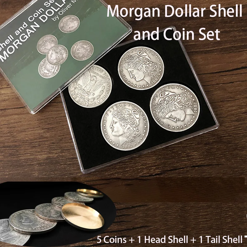 Morgan Dollar Shell и Набор монет (5 + 1 корпус головы задний корпус) магические трюки