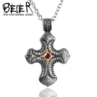 beier vintage ornament wholesale stainless steel inlaid zircon carved male and female personality cross necklace necklace 2021