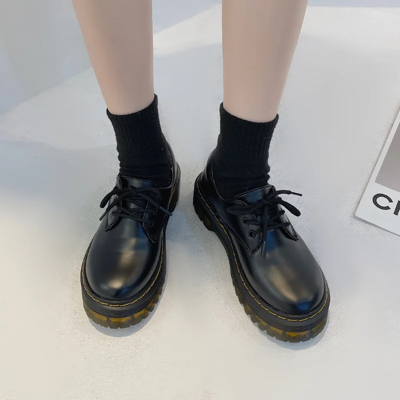 

Women's Single Shoes Oxford Shoes Thick-soled Women's Punk Low-top Car Shoes Thick-soled Thick Heel Lace-up Single Shoes Women