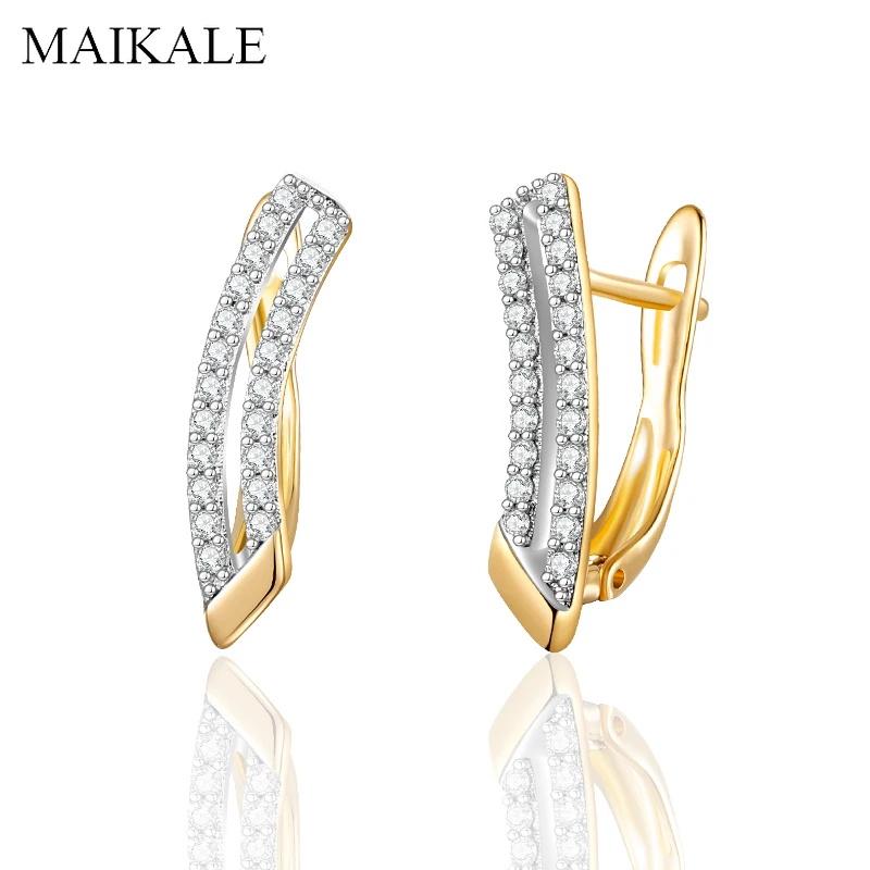 

MAIKALE New Classic Small Gold Camber Stud Earrings Micro Inlay Cubic Zirconia Earrings for Women Jewelry Simple Brincos