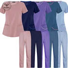 Комбинезоны для салона красоты медицинская Униформа с коротким рукавом Врачи Медсестры Клиническая рабочая одежда скрабы для домашних животных Женские костюмы для ухода