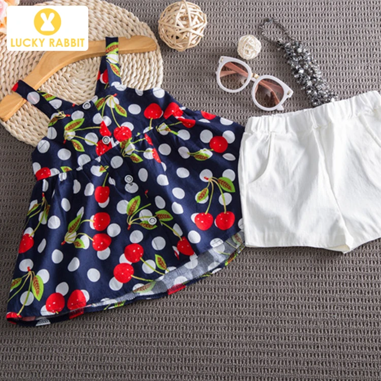 Топы с вишневым принтом красивая детская одежда для девочек жилет комплект из 2