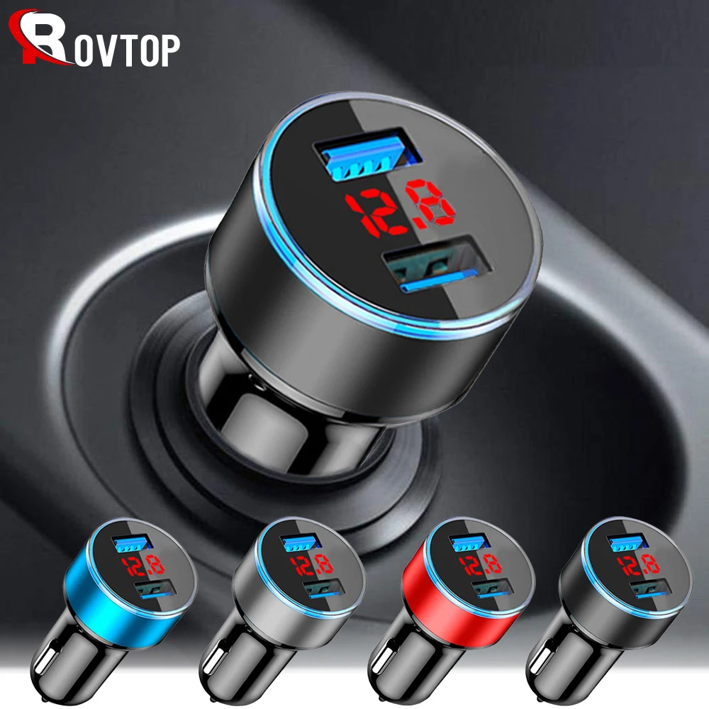Rovtop 3.1A 5V Dual USB Автомобильное зарядное устройство с светодиодный дисплей универсальное автомобильное зарядное устройство для телефона Xiaomi samsung S8 iPhone X 8 Plus планшет