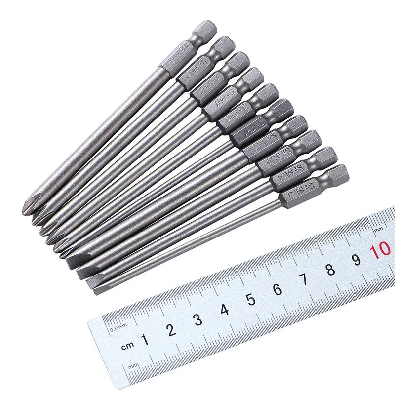 10pcs/set 100mm Alloy Steel S2 Slotted Flat Head Screwdriver Bits Cross Batches Set Hand Repair Tools |
