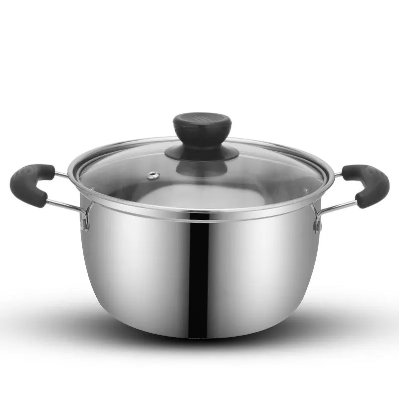 Multifunctional cooking pot, stainless steel soup pot, thickened anti-scalding handle, kitchen steaming pot, tempered glass lid