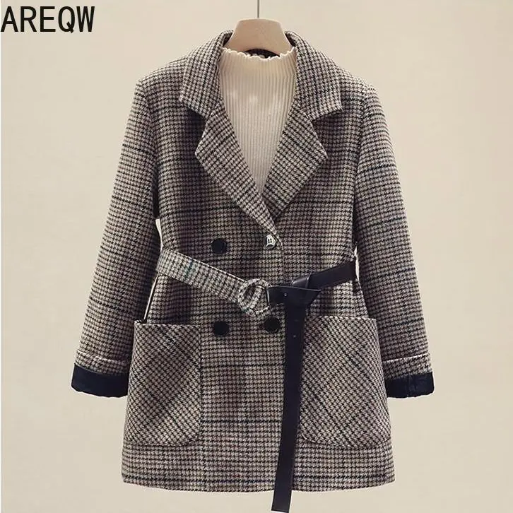 Женский блейзер в клетку винтажный шерстяной Блейзер английском стиле весна