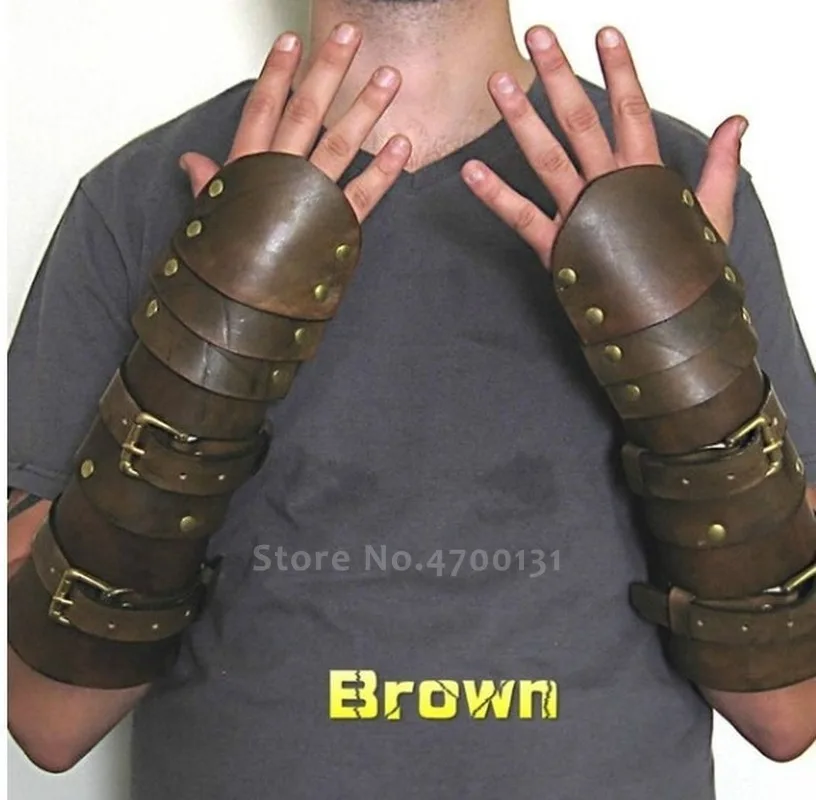 Halloween Men PU Leather Bracer Warmers Medieval Soldier Gauntlet Wristband Protective Cuff Gothic Punk Army Armor Party Cosplay |
