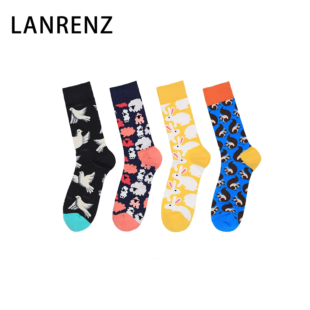 LANRENZ 5 pairs The latest cute rabbit sheep squirrel peace dove happy socks Funny fun cotton women's tube | Женская одежда